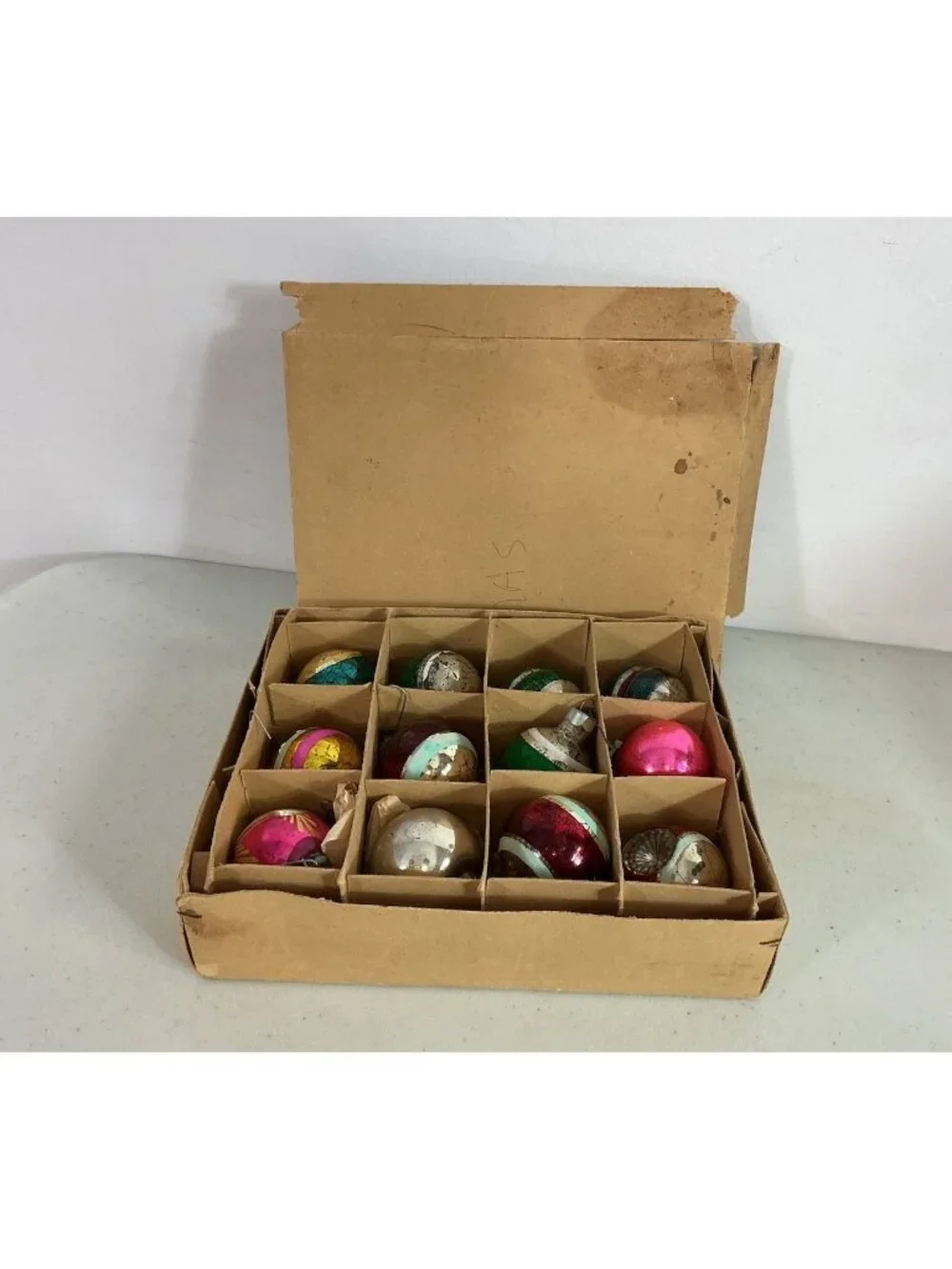 Vintage Glass Christmas Ornaments Poland Balls Original Box